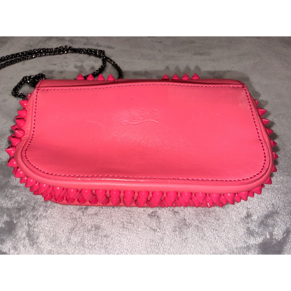 Christian Louboutin Sweet Charity Spiked Mini Shoulder Bag Neon Pink Leather - Picture 14 of 16